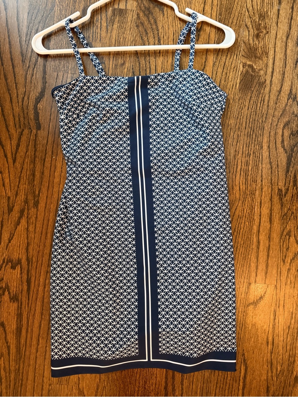 Abercrombie & Fitch Navy and White Patterned Spaghetti Strap Mini Athletic Dress